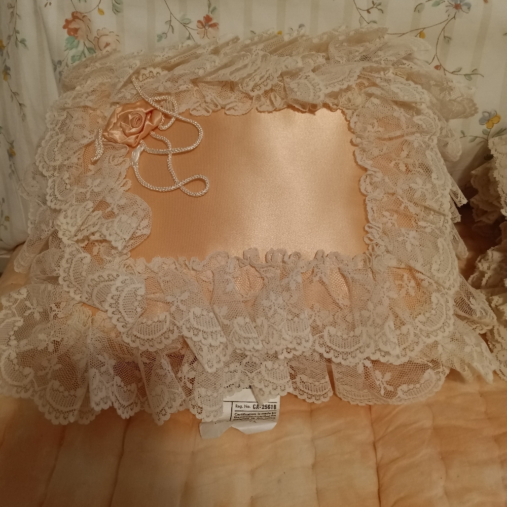 Elegant Peach Lace Decorative Pillow
